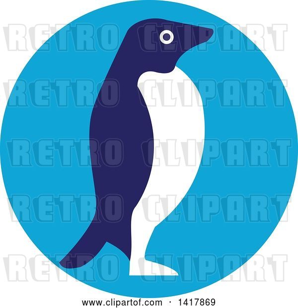 Vector Clip Art of Retro Adelie Penguin in Profile in a Blue Circle