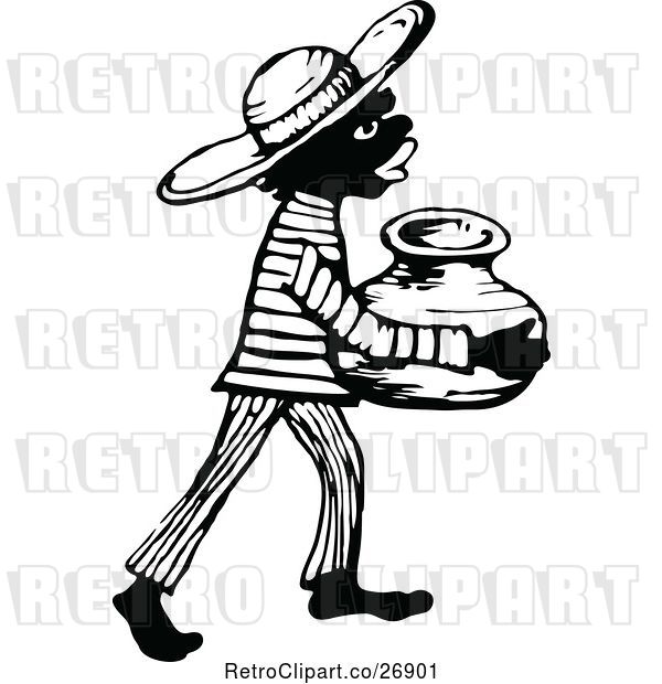 Vector Clip Art of Retro African Boy Carrying a Jug