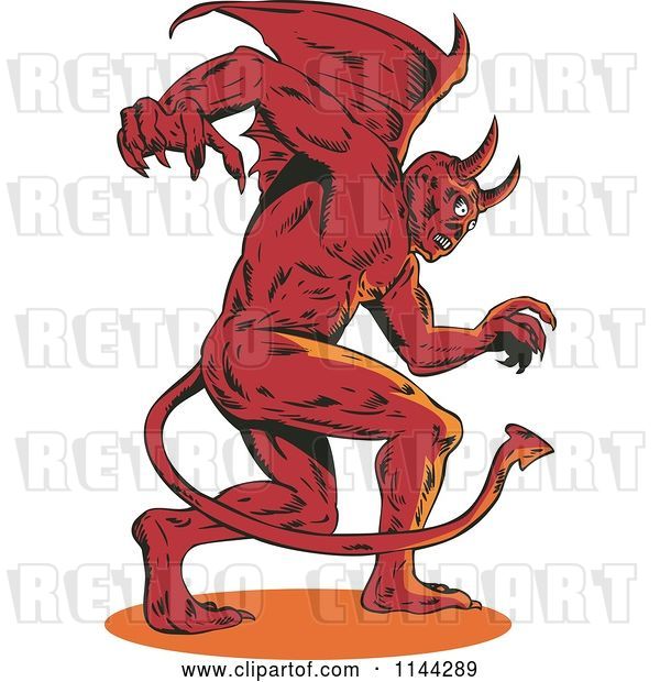 Vector Clip Art of Retro Aggressive Demon or Devil