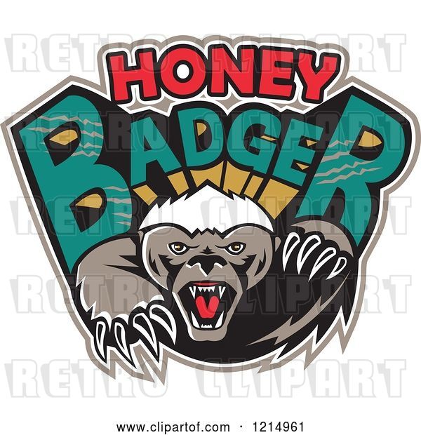 Vector Clip Art of Retro Aggressive Honey Badger Mascot with Text