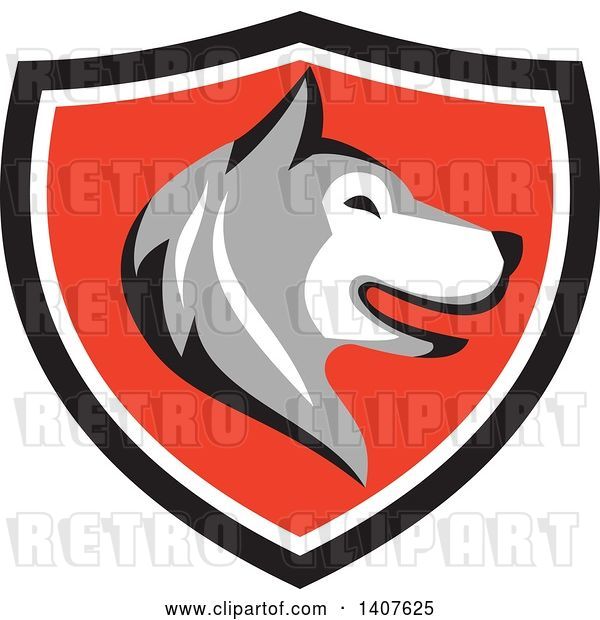 Vector Clip Art of Retro Alaskan Malamute Husky Dog Head in Profile in a Black White and Red Shield