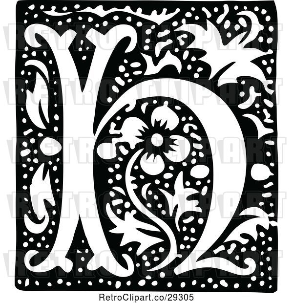 Vector Clip Art of Retro Alphabet Letter H Floral Design