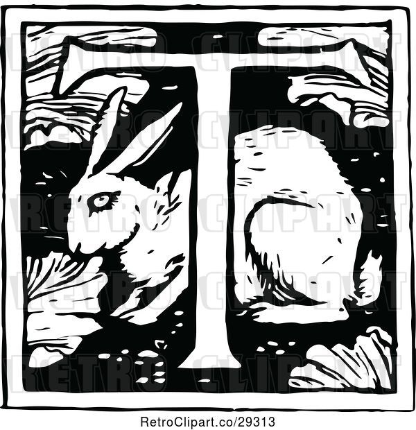 Vector Clip Art of Retro Alphabet Letter T with a Rabbit