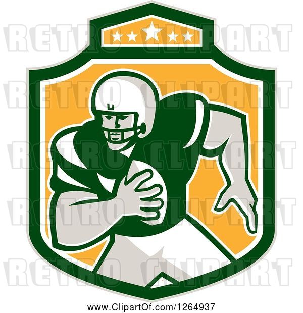 Vector Clip Art of Retro American Football Player in a Green White and Yellow Shield