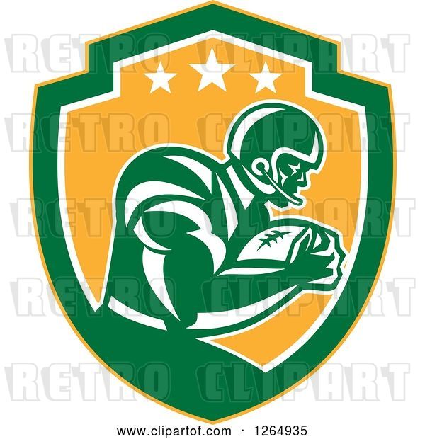 Vector Clip Art of Retro American Football Player in a Yellow Green and White Shield