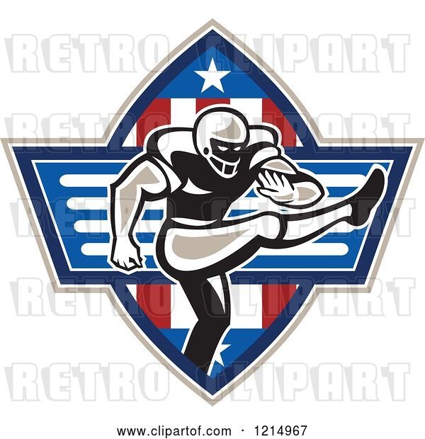 Vector Clip Art of Retro American Football Player Place Kicker over Stars and Stripes