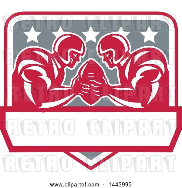 Vector Clip Art of Retro American Football Super Bowl LI Players Holding a Ball in Red White and Gray