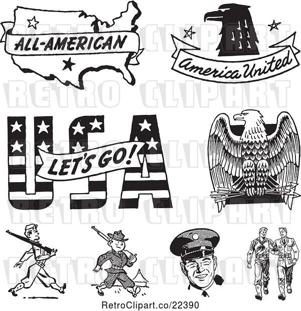 Vector Clip Art of Retro American Icons and Military Soliders