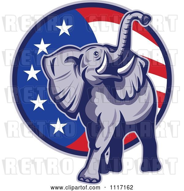 Vector Clip Art of Retro American Republican Political Party Elephant over an American Circle 3