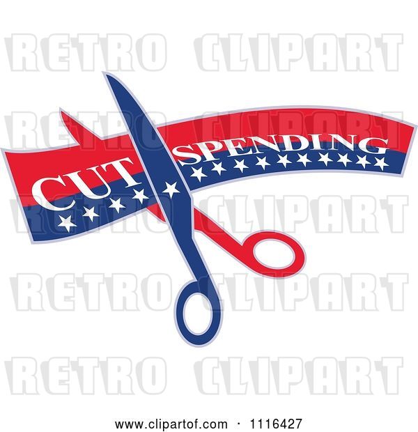 Vector Clip Art of Retro American Scissors Cutting a Cut Spending Banner