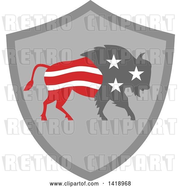 Vector Clip Art of Retro American Stars and Stripes Buffalo in a Gray Shield