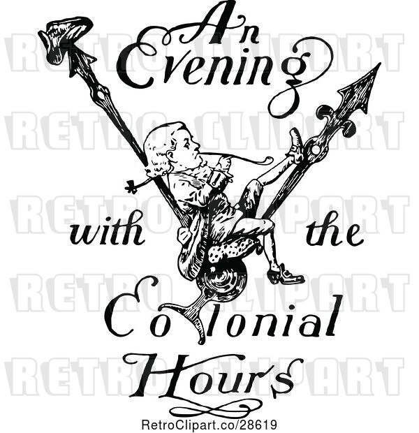 Vector Clip Art of Retro an Evening with the Colonial Hours Text and Boy