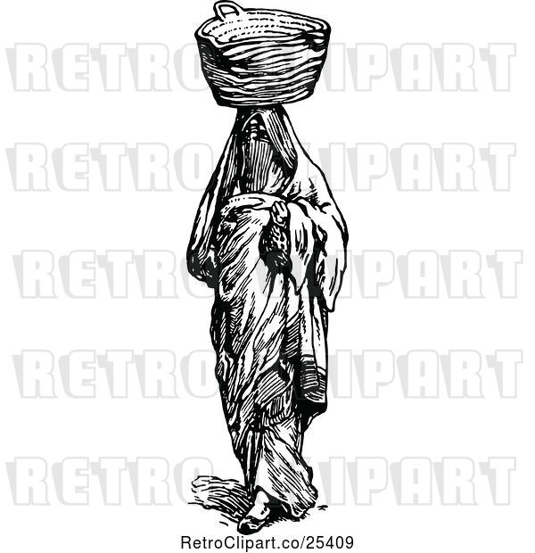 Vector Clip Art of Retro Ancient Egyptian Lady with a Basket on Her Head