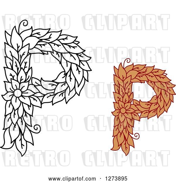Vector Clip Art of Retro and Colored Floral Capital Letter P Designs
