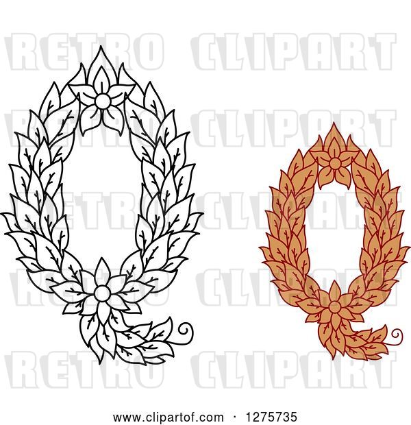 Vector Clip Art of Retro and Colored Floral Capital Letter Q Designs