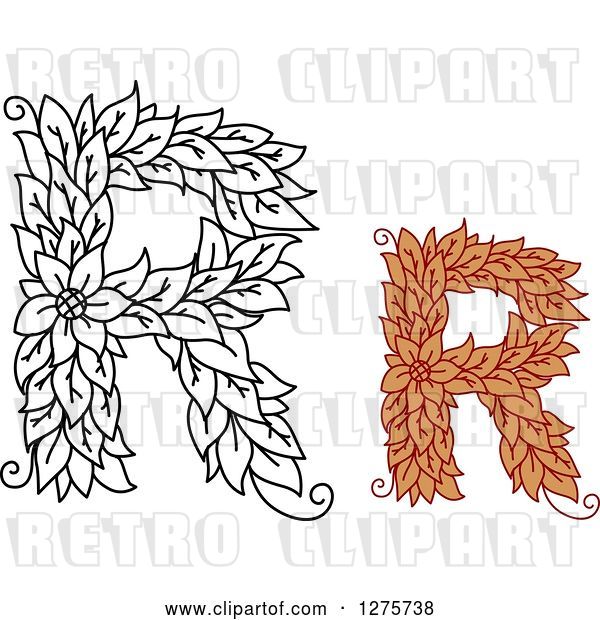 Vector Clip Art of Retro and Colored Floral Capital Letter R Designs