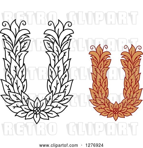 Vector Clip Art of Retro and Colored Floral Capital Letter U Designs