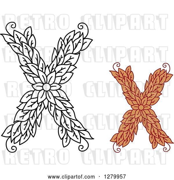 Vector Clip Art of Retro and Colored Floral Capital Letter X Designs