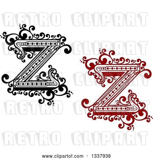 Vector Clip Art of Retro and Red Capital Letter Z with Flourishes