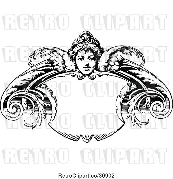 Vector Clip Art of Retro Angel Shield Frame