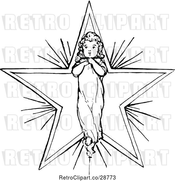 Vector Clip Art of Retro Angelic Child over a Star