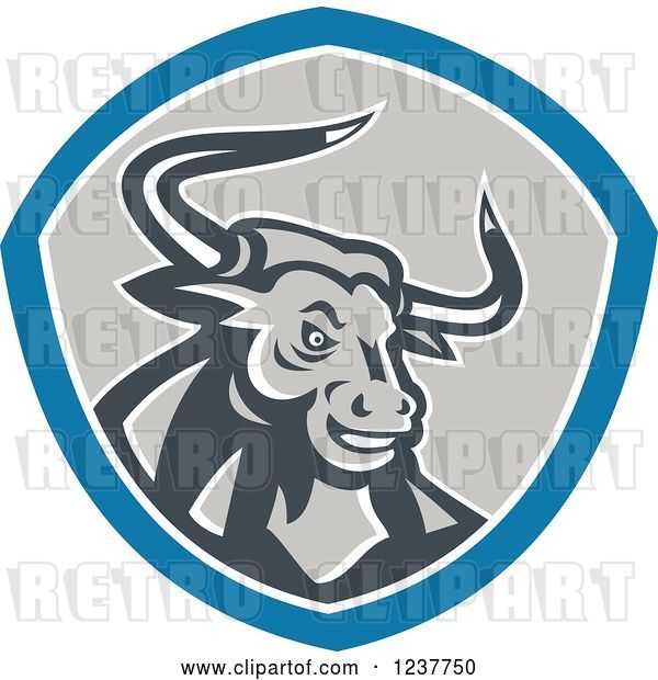 Vector Clip Art of Retro Angry Bull in a Shield
