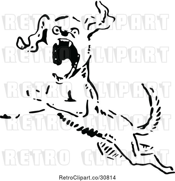 Vector Clip Art of Retro Angry Dog Leaping