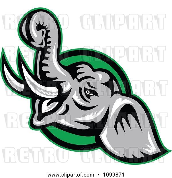 Vector Clip Art of Retro Angry Elephant over a Green Circle