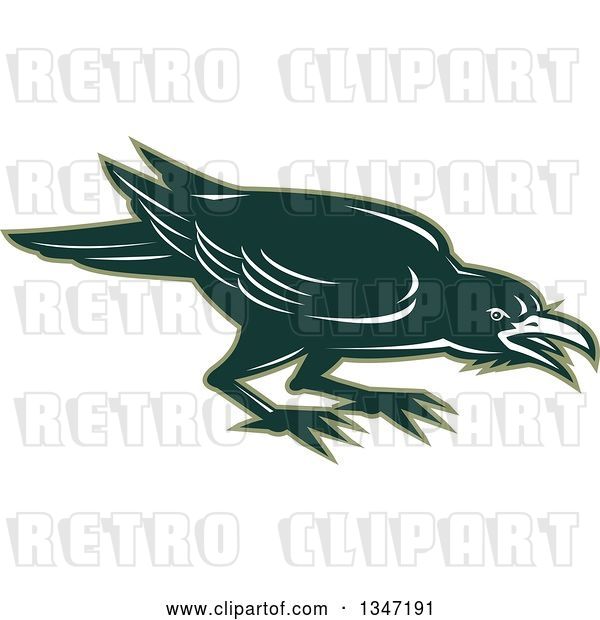 Vector Clip Art of Retro Angry Green Raven Crow Bird