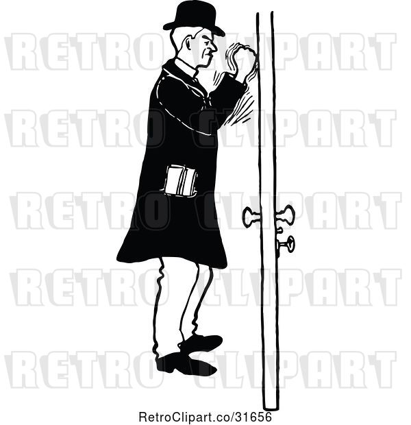 Vector Clip Art of Retro Angry Guy Knocking on a Door