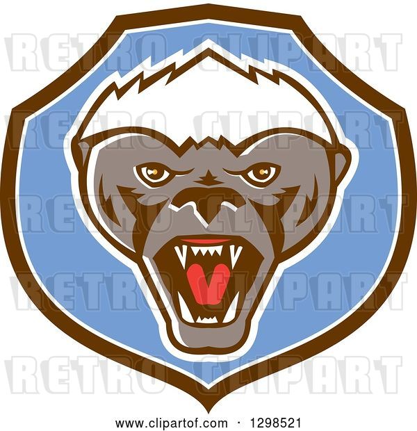 Vector Clip Art of Retro Angry Honey Badger in a Brown White and Blue Shield
