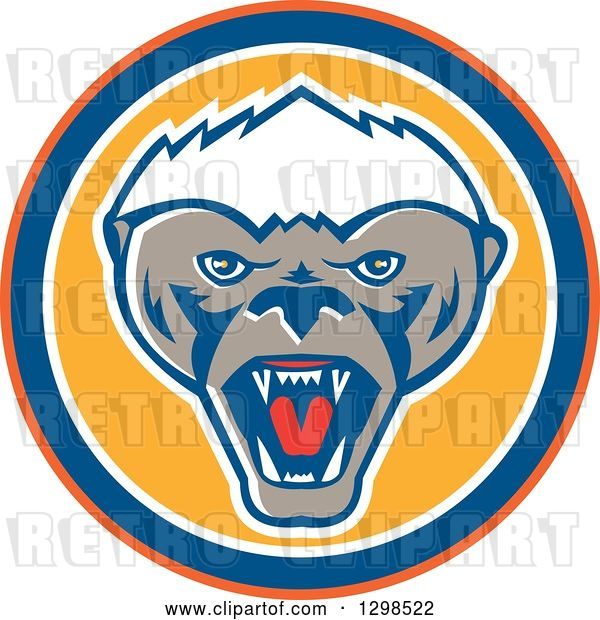 Vector Clip Art of Retro Angry Honey Badger in an Orange Blue White and Yellow Circle