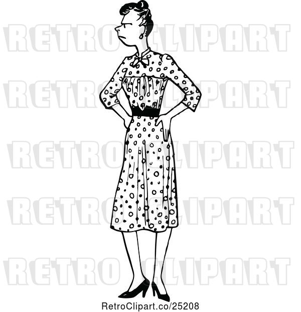 Vector Clip Art of Retro Annoyed Lady with Her Hands on Her Hips