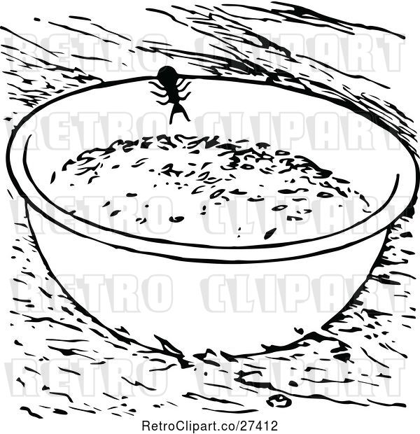 Vector Clip Art of Retro Ant on a Bowl of Food