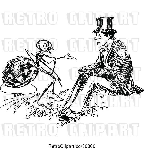 Vector Clip Art of Retro Ant Talking to a Guy