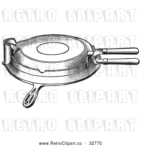 Vector Clip Art of Retro Antique Closed Waffle Griddle in Black and White