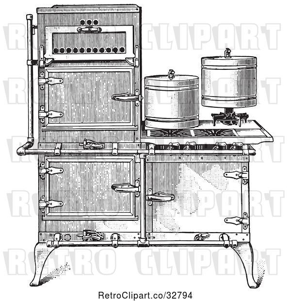 Vector Clip Art of Retro Antique Fireless Cooking Gas Stove in