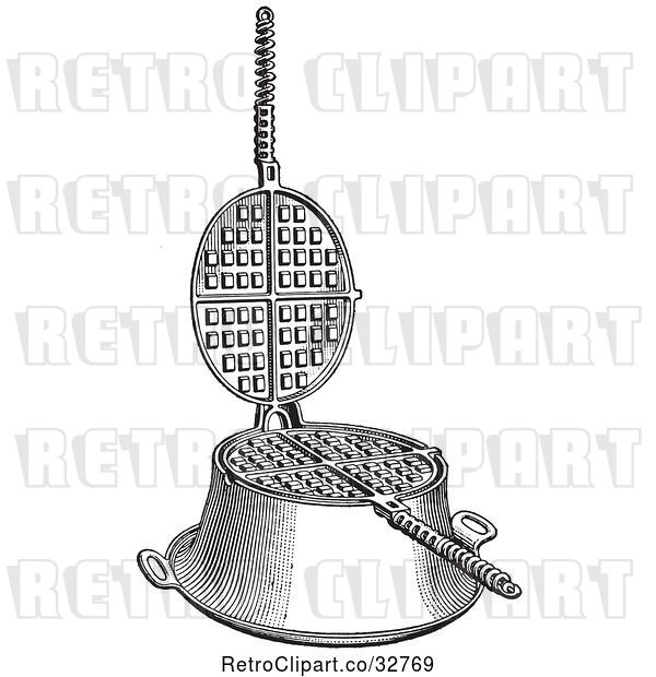 Vector Clip Art of Retro Antique Gas Range Waffle Griddle in