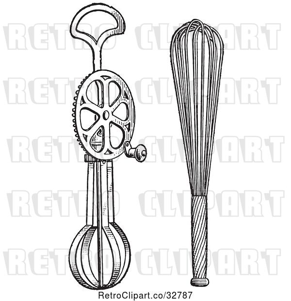 Vector Clip Art of Retro Antique Rotary Egg Beater and Whip in