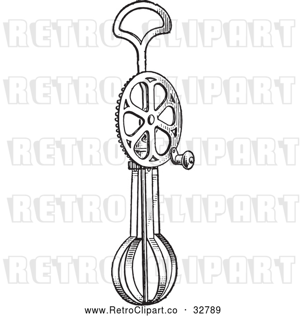 Vector Clip Art of Retro Antique Rotary Egg Beater in Black and White