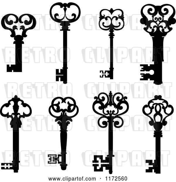 Vector Clip Art of Retro Antique Skeleton Keys 2