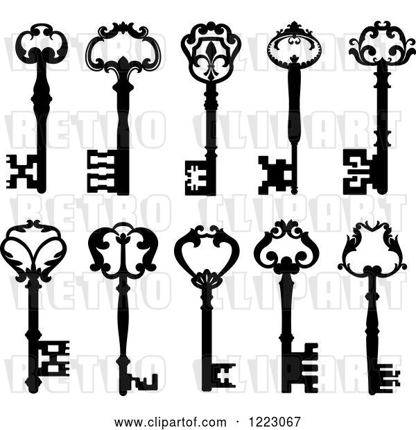 Vector Clip Art of Retro Antique Skeleton Keys 3