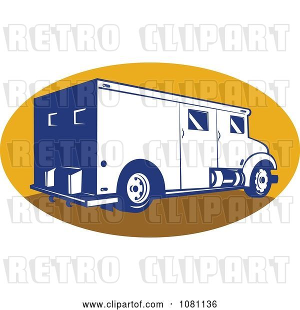 Vector Clip Art of Retro Armored Bank Van on a Yellow Oval