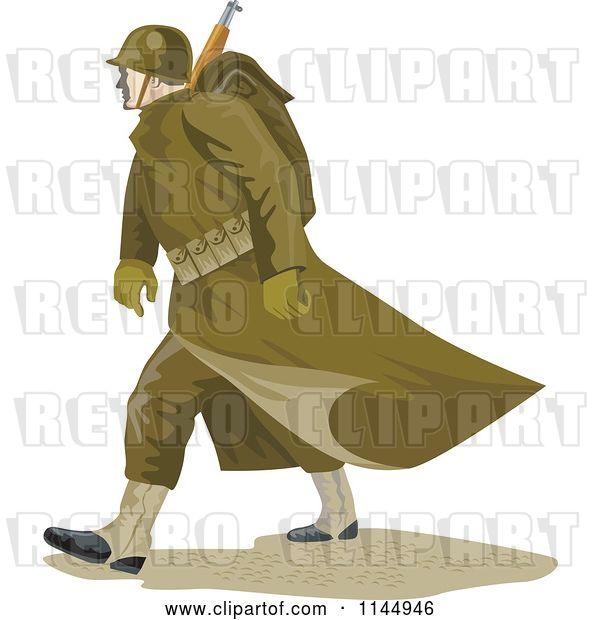 Vector Clip Art of Retro Army Soldier Marching