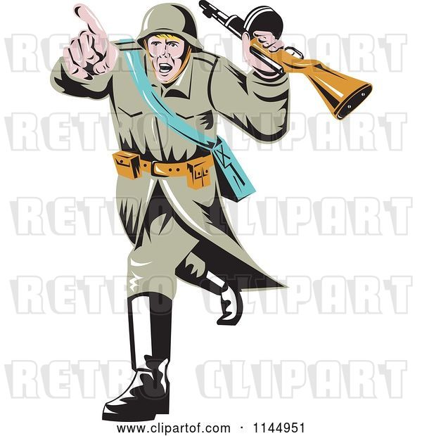 Vector Clip Art of Retro Army Soldier Running with a Weapon