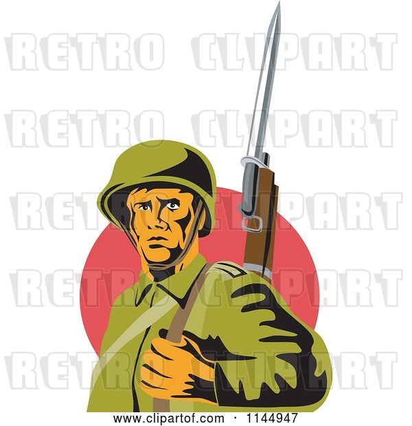 Vector Clip Art of Retro Army Soldier with a Bayonet