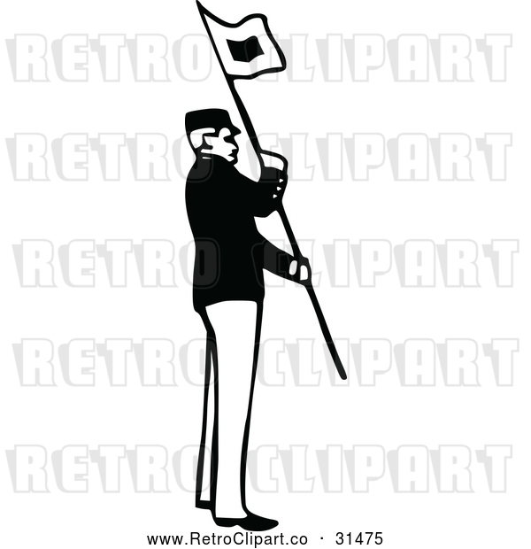 Vector Clip Art of Retro Army Soldier with a Flag 1