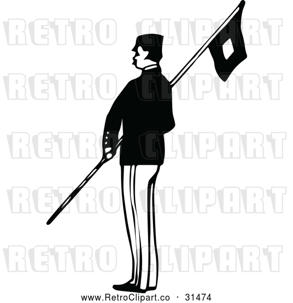 Vector Clip Art of Retro Army Soldier with a Flag 2