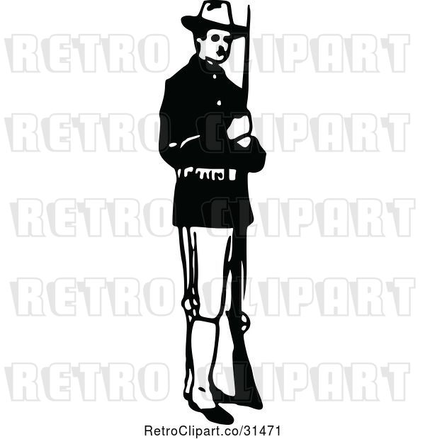 Vector Clip Art of Retro Army Soldier with a Rifle 1