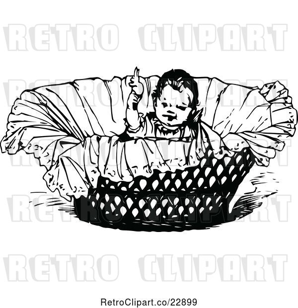 Vector Clip Art of Retro Baby in a Basket